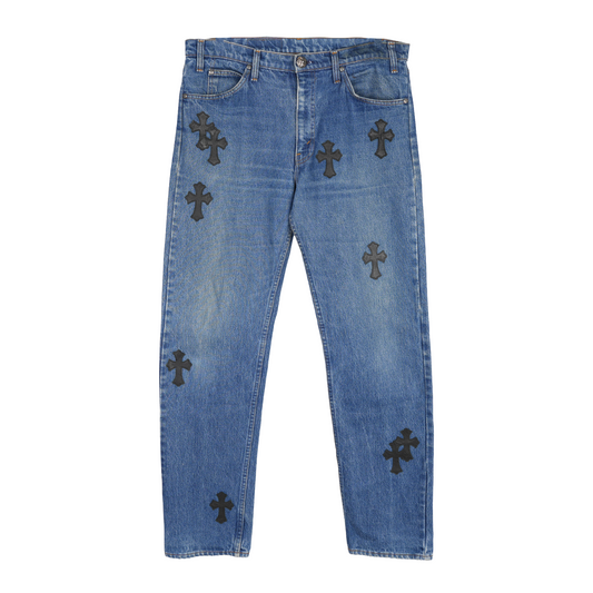 CHROME HEARTS BLACK CROSS PATCH BLUE LEVIS DENIM