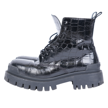 Balenciaga Black Croc Embossed Strike Boots