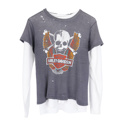 VINTAGE 80'S THRASHED HARLEY DAVIDSON THERMAL LINED TEE