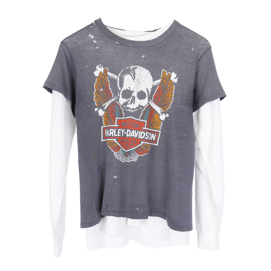 VINTAGE 80'S THRASHED HARLEY DAVIDSON THERMAL LINED TEE