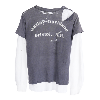VINTAGE 80'S THRASHED HARLEY DAVIDSON THERMAL LINED TEE
