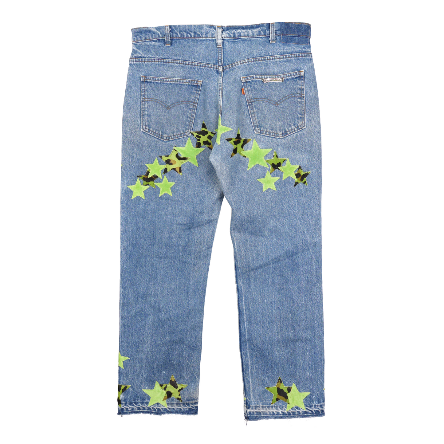 CHROME HEARTS ST BARTH'S GREEN CHEETAH STAR PATCH LEVIS DENIM