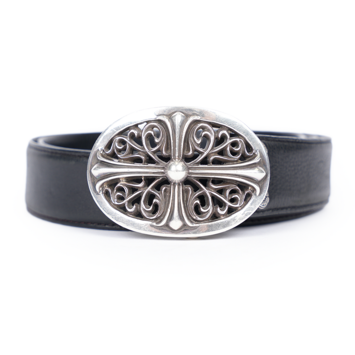 CHROME HEARTS OVAL BUCKLE WITH BLACK STRAP SZ 36