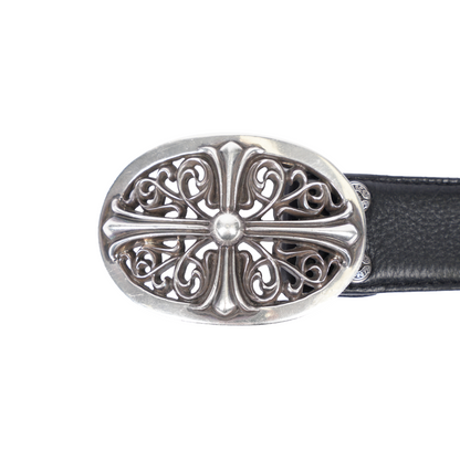 CHROME HEARTS OVAL BUCKLE WITH BLACK STRAP SZ 36