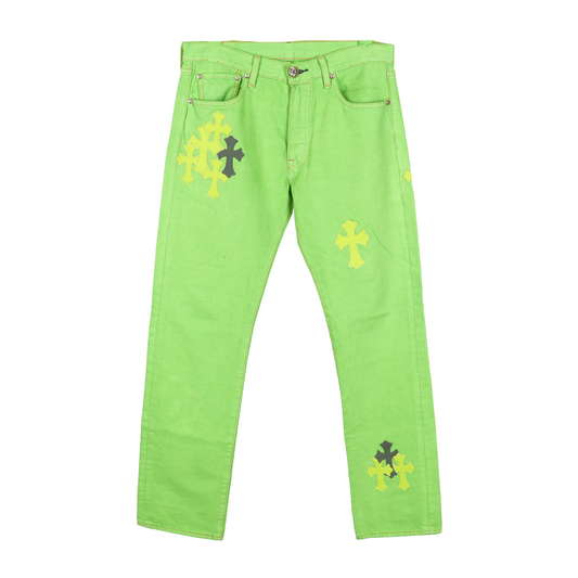 CHROME HEARTS GREEN SEX RECORDS CROSS PATCH DENIM