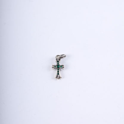 CHROME HEARTS PAVE EMERALD BABY FAT CROSS CHARM PENDANT