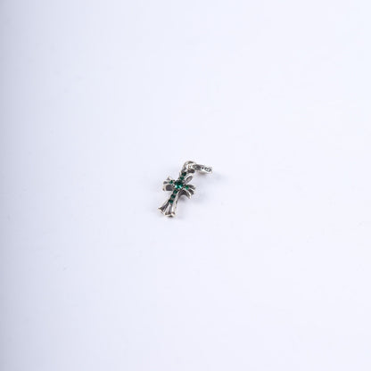 CHROME HEARTS PAVE EMERALD BABY FAT CROSS CHARM PENDANT