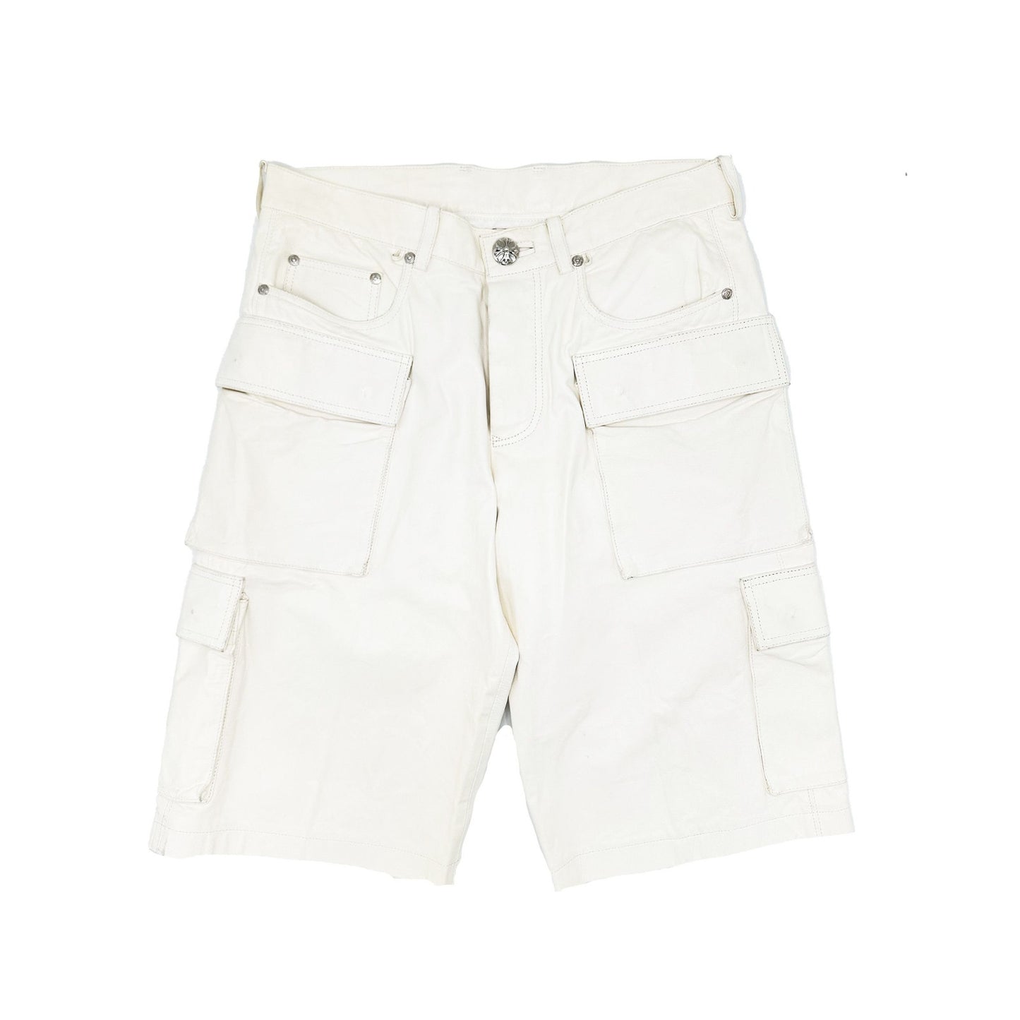 CHROME HEARTS WHITE LEATHER CARGO SHORTS