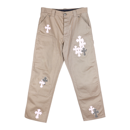 TAN/PINK CROSS PATCH CARPENTER PANTS