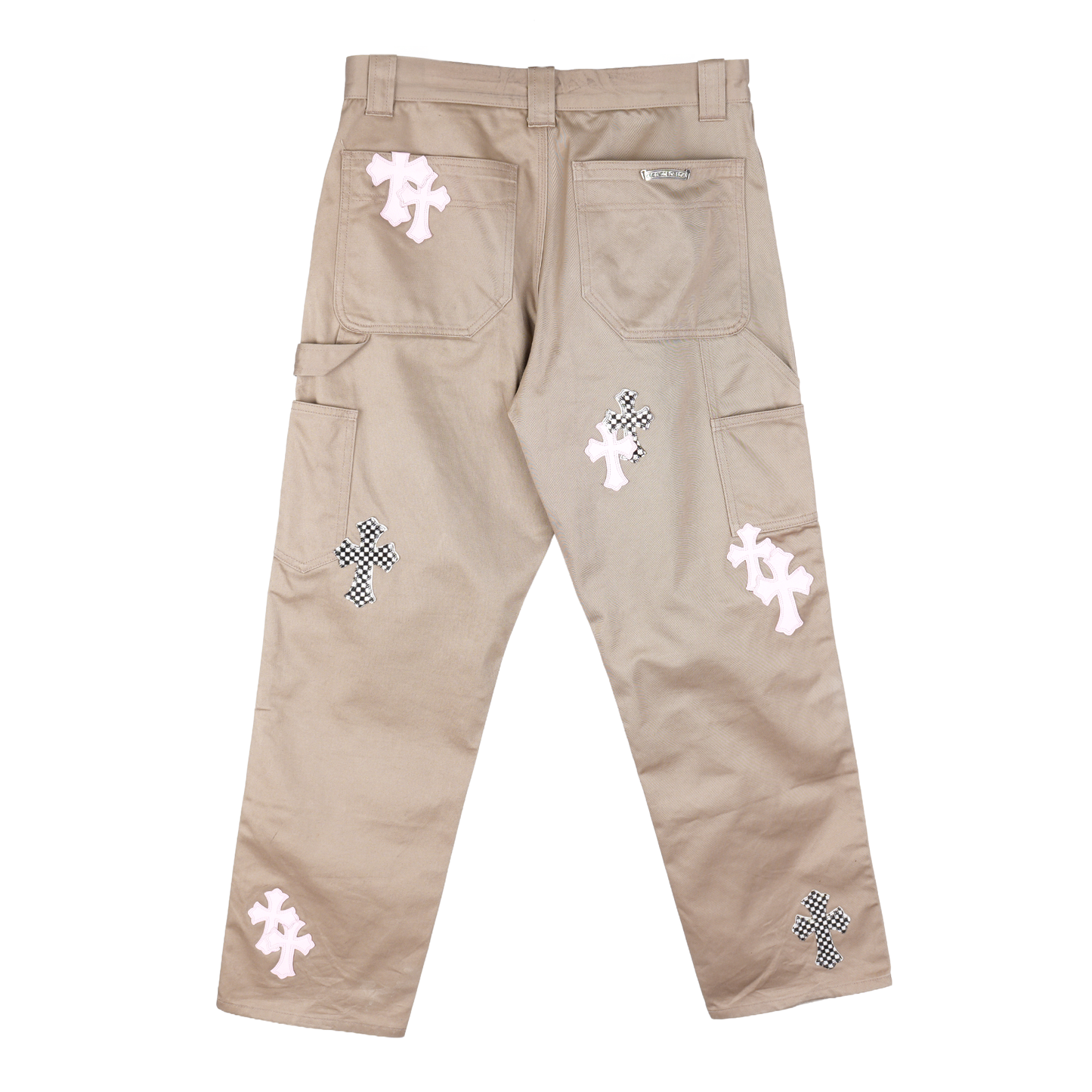 TAN/PINK CROSS PATCH CARPENTER PANTS