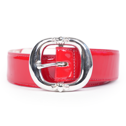 CHROME HEARTS RED PATENT RHODIUM PLATED GUNSLINGER BELT