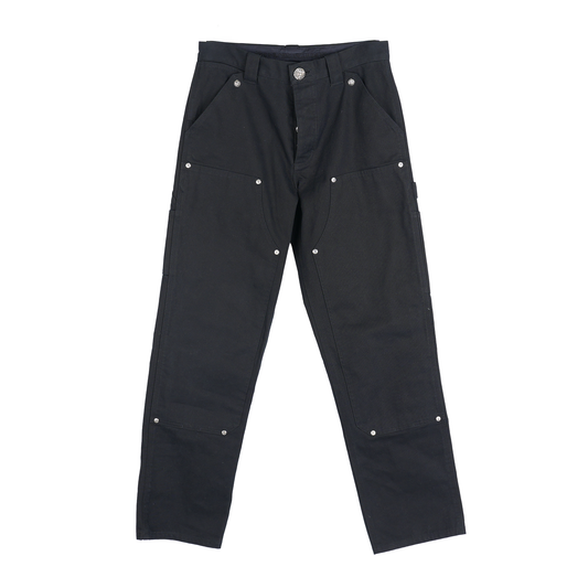 CHROME HEARTS PLAIN BLACK CARPENTER PANTS WITH SILVER HARDWARE