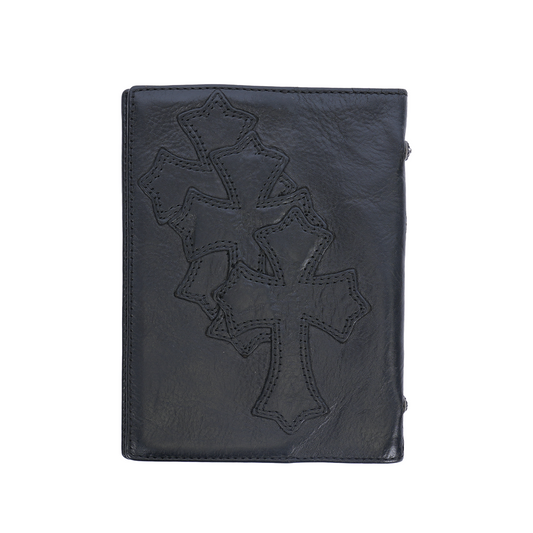 CHROME HEARTS BLACK LEATHER PATCH PASSPORT HOLDER
