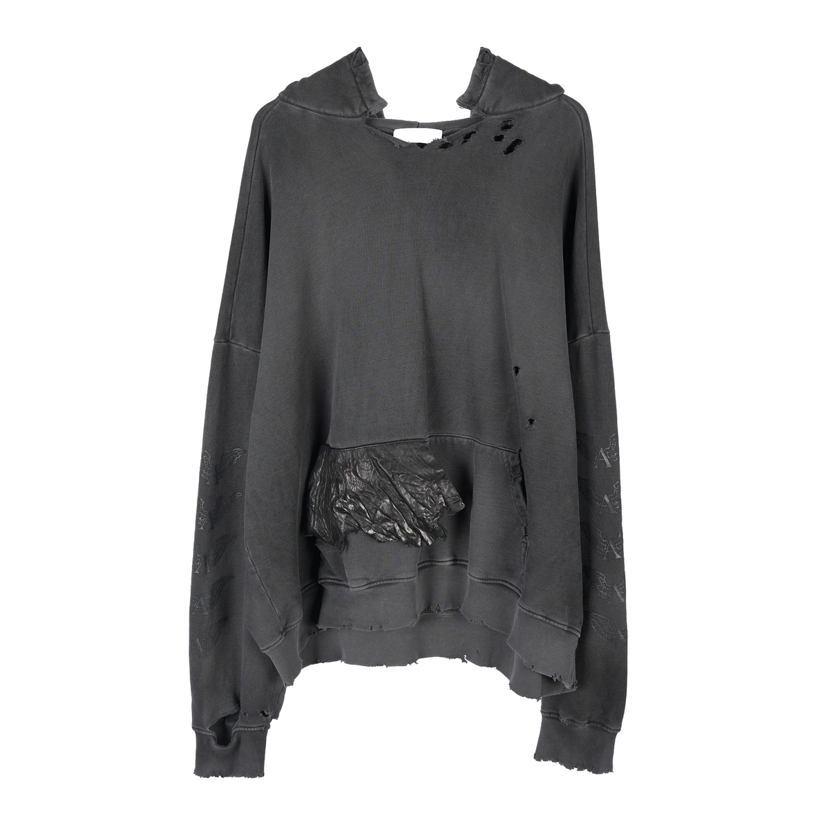 ALEXANDER DIGENOVA BLACK LEATHER SCRAP LOGO PULLOVER HOODIE