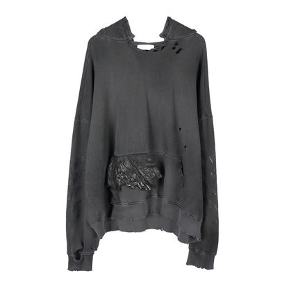 ALEXANDER DIGENOVA BLACK LEATHER SCRAP LOGO PULLOVER HOODIE