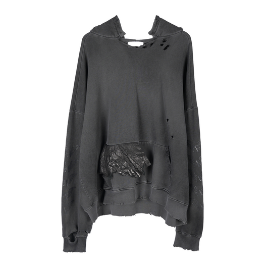 ALEXANDER DIGENOVA BLACK LEATHER SCRAP LOGO PULLOVER HOODIE