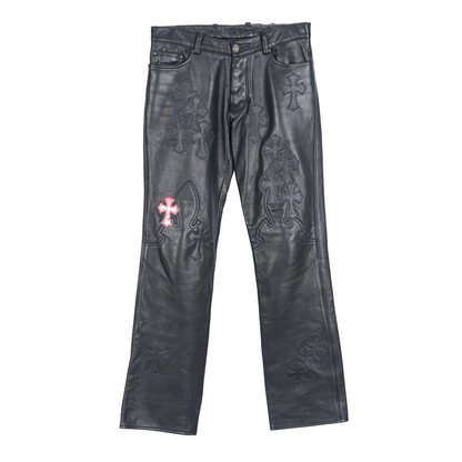 Chrome Hearts Leather Fleur Knee RED Patch Pants