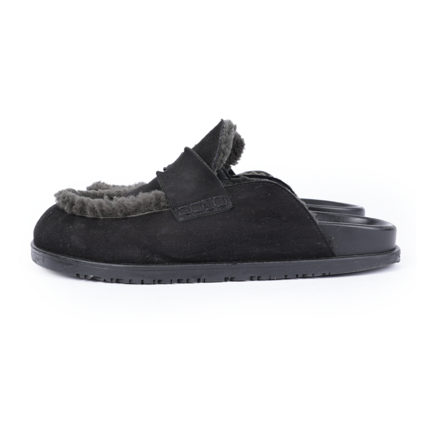HERMES BLACK MULE SHEARLING SLIPPERS