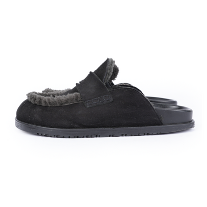 HERMES BLACK MULE SHEARLING SLIPPERS