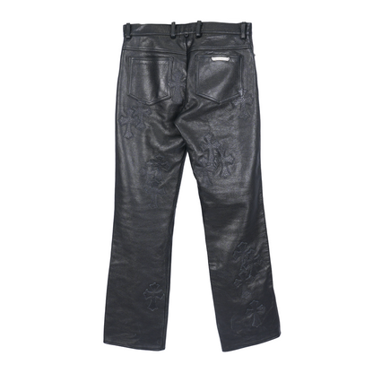 Chrome Hearts Leather Fleur Knee RED Patch Pants
