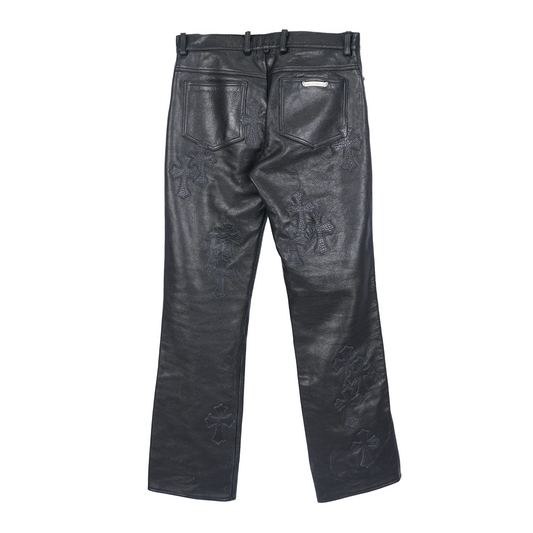 Chrome Hearts Leather Fleur Knee RED Patch Pants