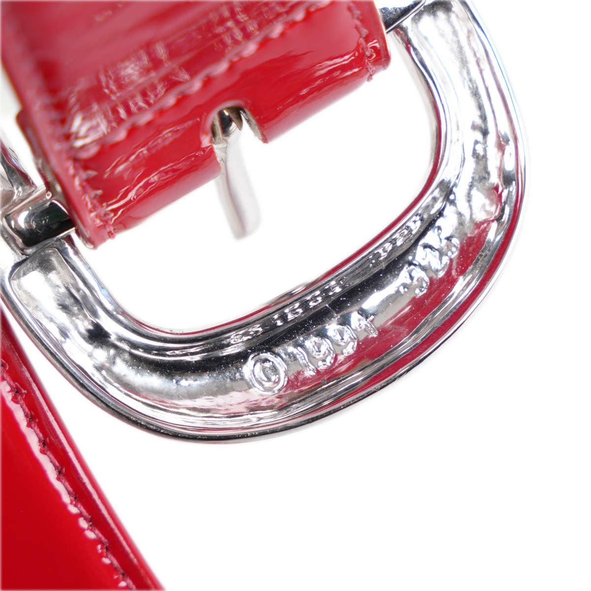 CHROME HEARTS RED PATENT RHODIUM PLATED GUNSLINGER BELT