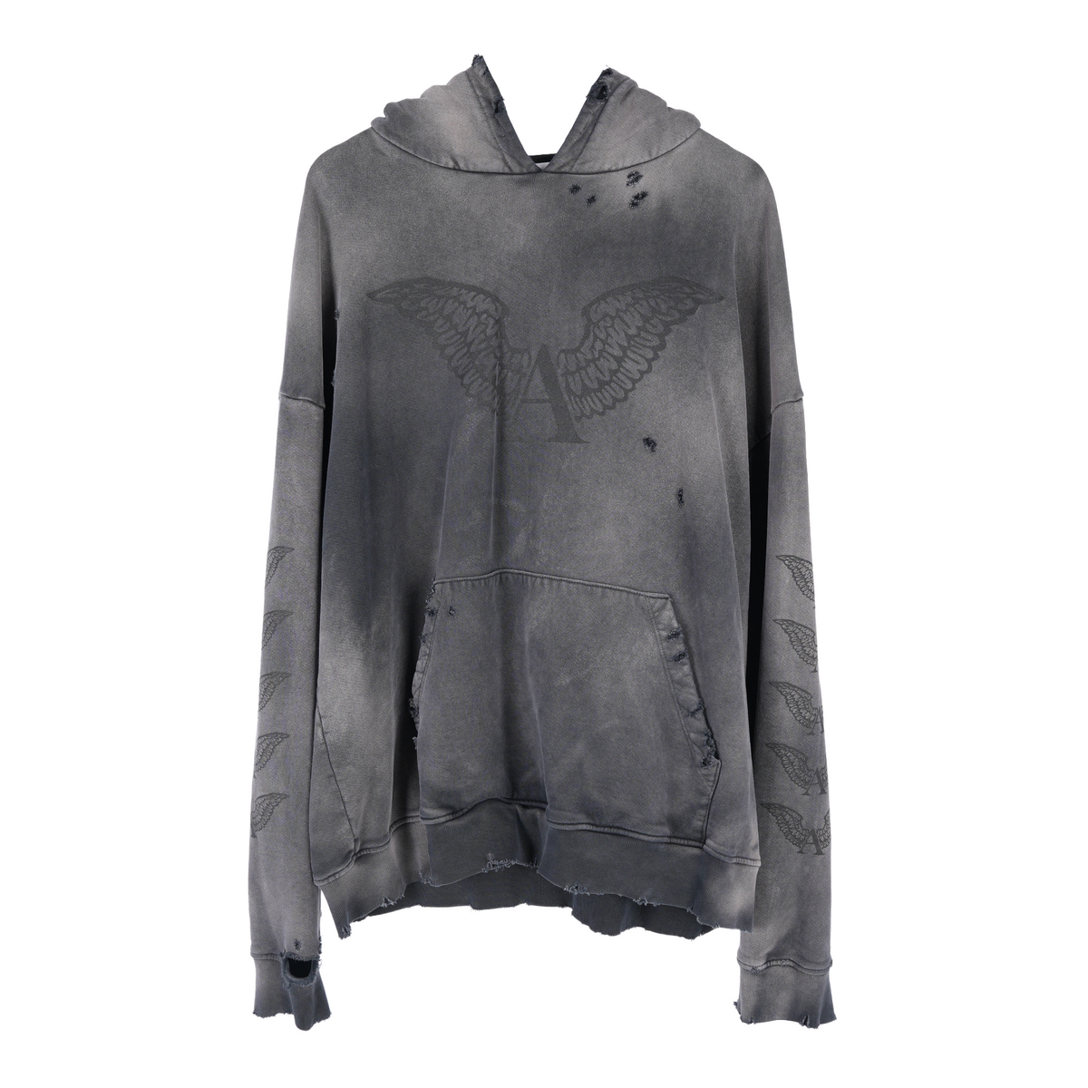 ALEXANDER DIGENOVA BLACK LOGO DISTRESSED PULLOVER HOODIE