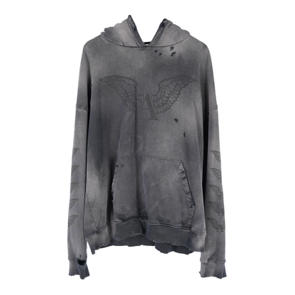 ALEXANDER DIGENOVA BLACK LOGO DISTRESSED PULLOVER HOODIE