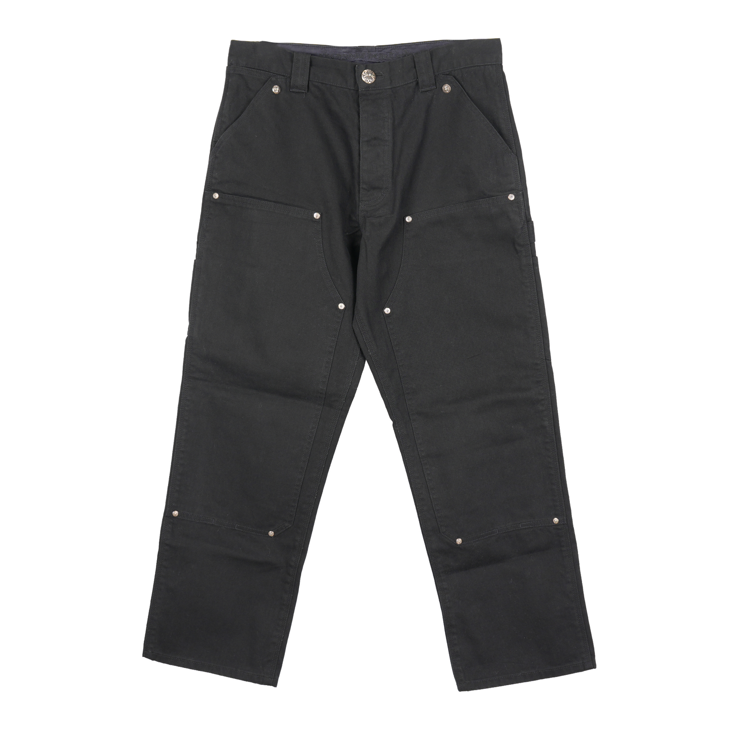 CHROME HEARTS BLACK DOUBLE KNEE HARDWARE CARPENTER PANTS