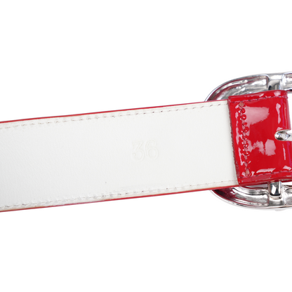 CHROME HEARTS RED PATENT RHODIUM PLATED GUNSLINGER BELT