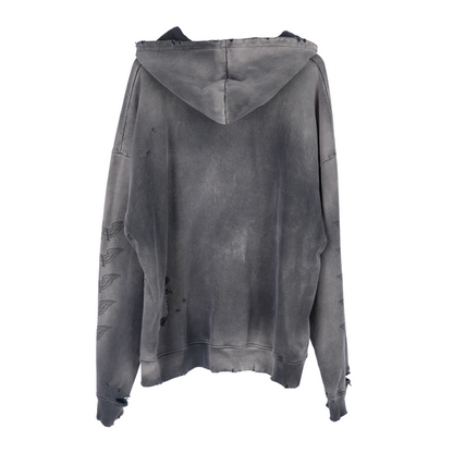 ALEXANDER DIGENOVA BLACK LOGO DISTRESSED PULLOVER HOODIE