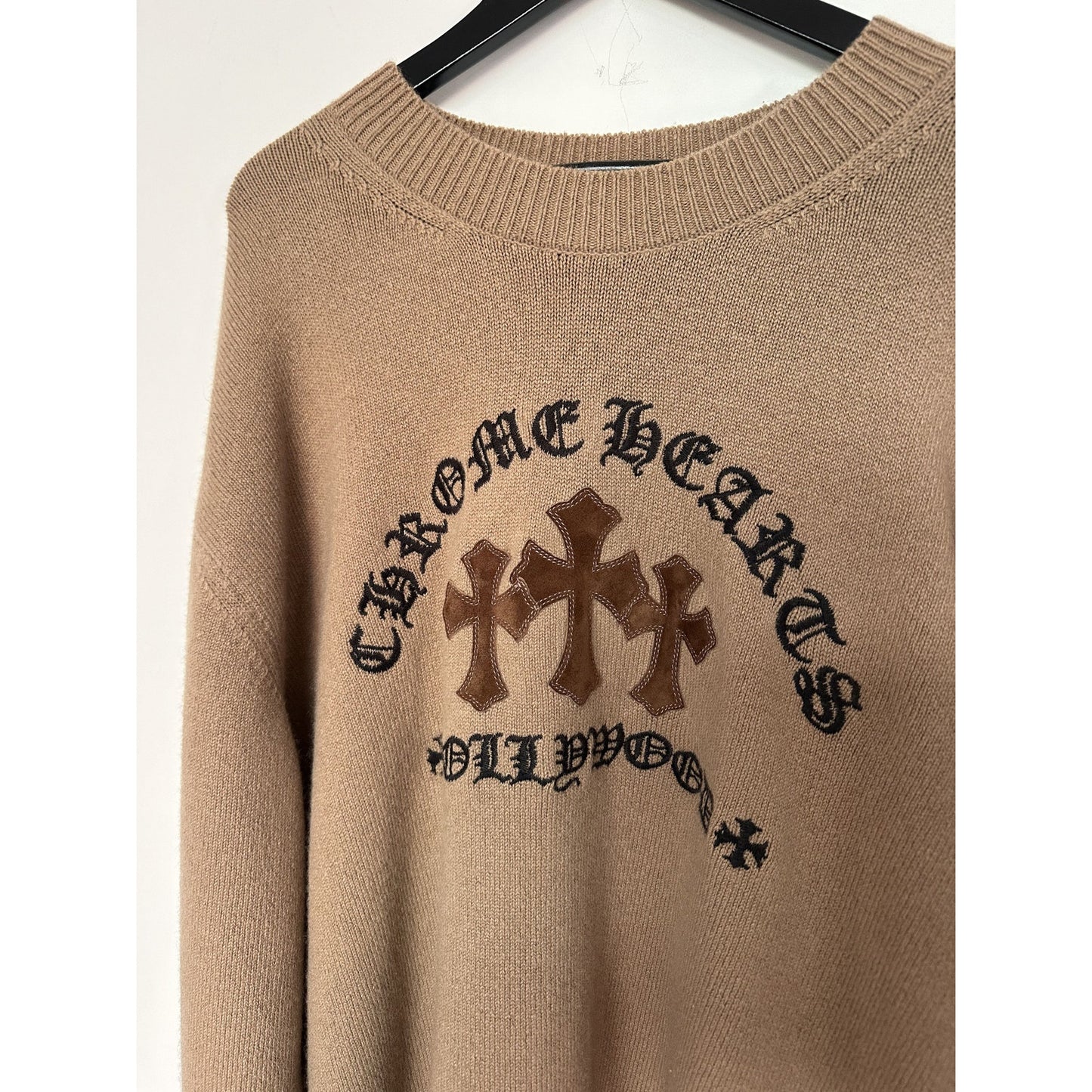 CHROME HEARTS TRIPLE SUEDE CROSS BROWN CASHMERE SWEATER