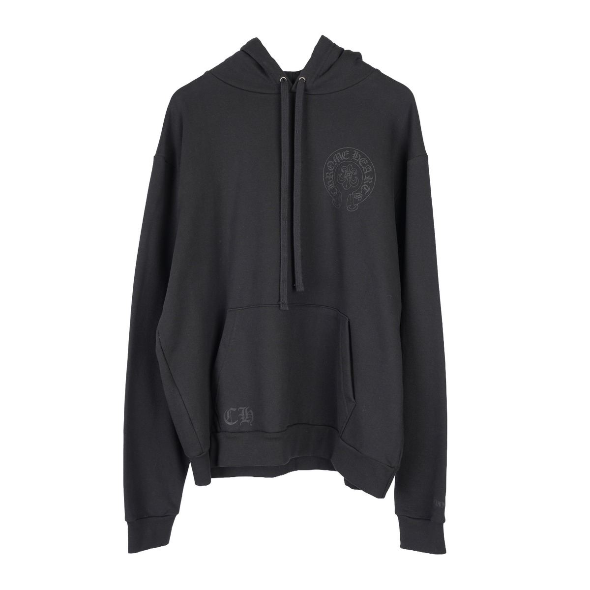 CHROME HEARTS CANNES EXCLUSIVE BLACK ON BLACK FLEUR HORSESHOE HOODIE