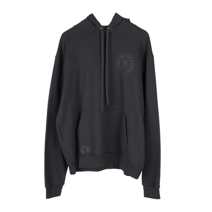 CHROME HEARTS CANNES EXCLUSIVE BLACK ON BLACK FLEUR HORSESHOE HOODIE
