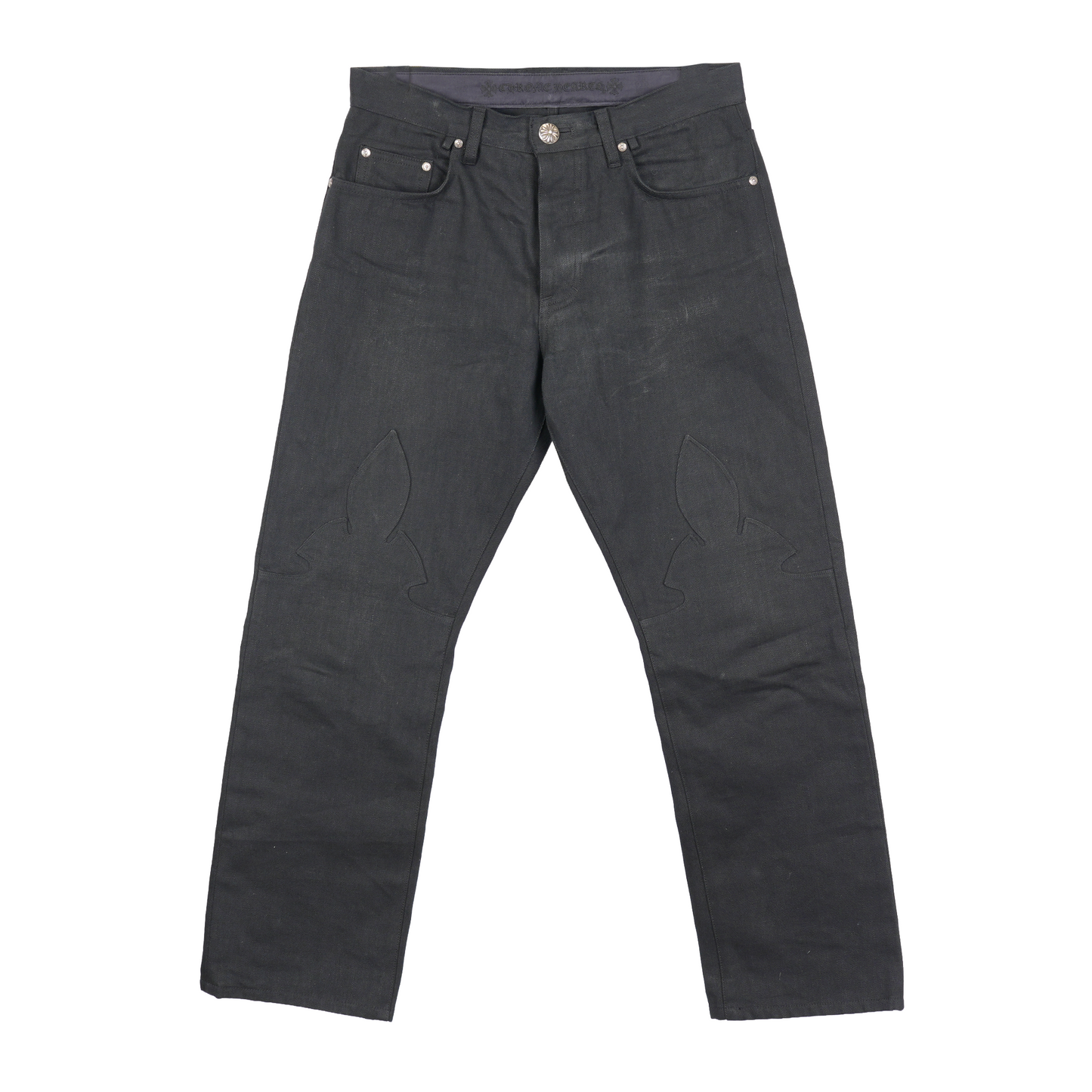 CHROME HEARTS FLEUR KNEE BLACK DENIM