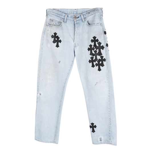 CHROME HEARTS BLACK PATCH LIGHT WASH LEVIS DENIM