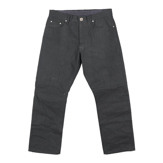 CHROME HEARTS FLEUR KNEE BLACK DENIM SZ 36