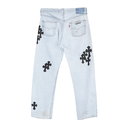CHROME HEARTS BLACK PATCH LIGHT WASH LEVIS DENIM
