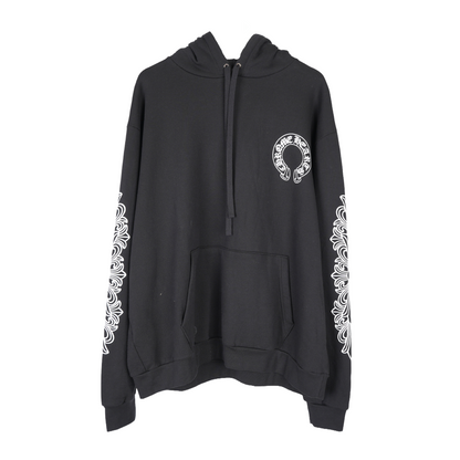 CHROME HEARTS BLACK HORSESHOE FLORAL PULLOVER HOODIE