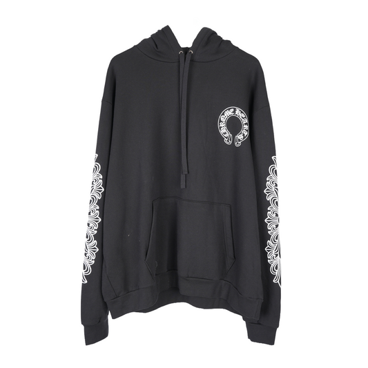 CHROME HEARTS BLACK HORSESHOE FLORAL PULLOVER HOODIE