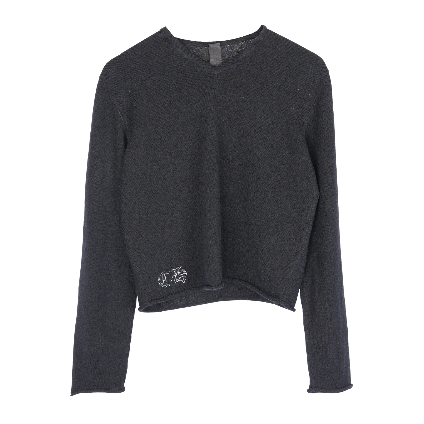 Chome Hearts Womens Rhinestone Cross Cashmere V-Neck Sweater