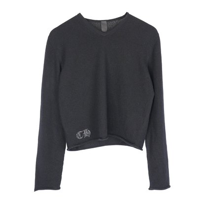 Chome Hearts Womens Rhinestone Cross Cashmere V-Neck Sweater