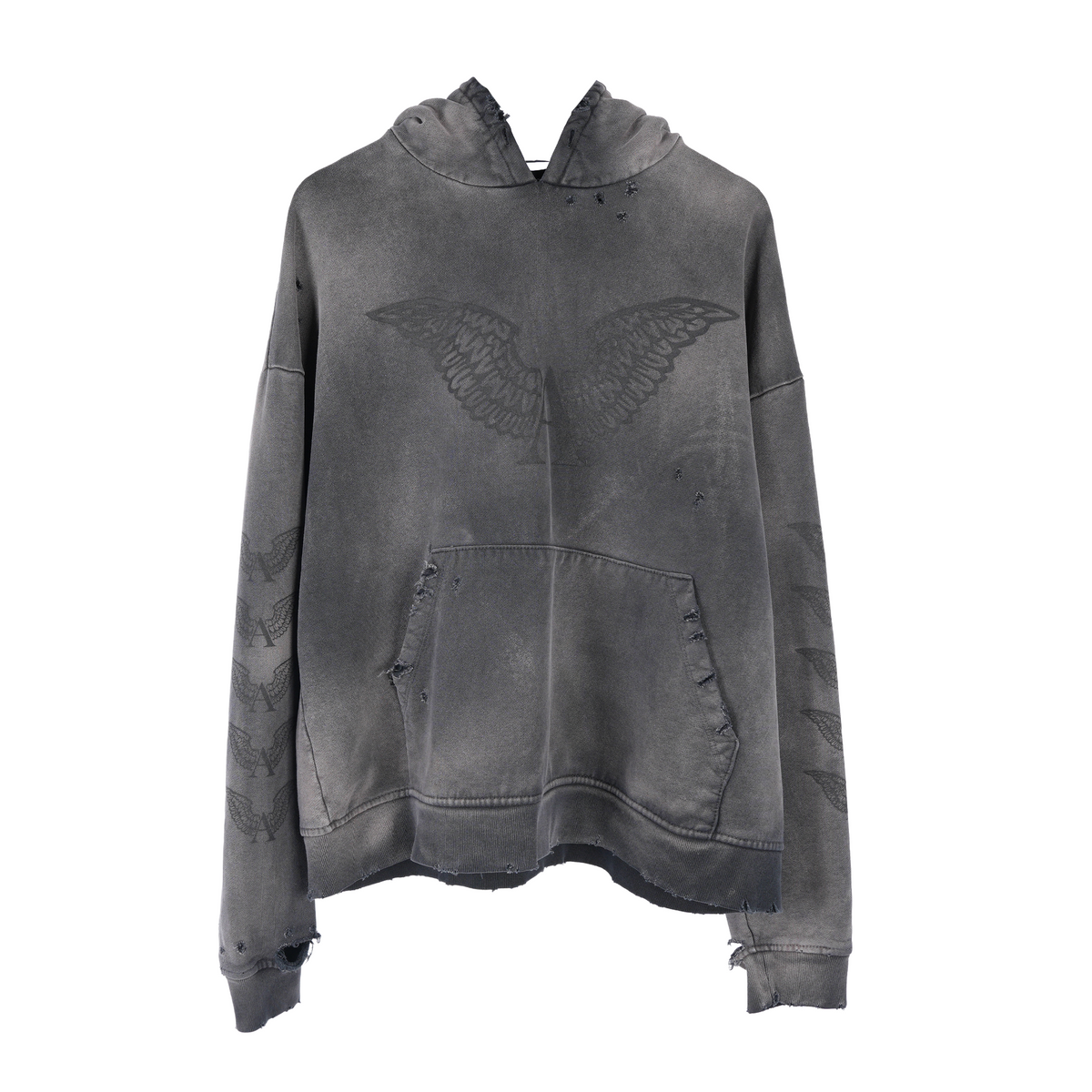 ALEXANDER DIGENOVA BLACK LOGO DISTRESSED PULLOVER HOODIE