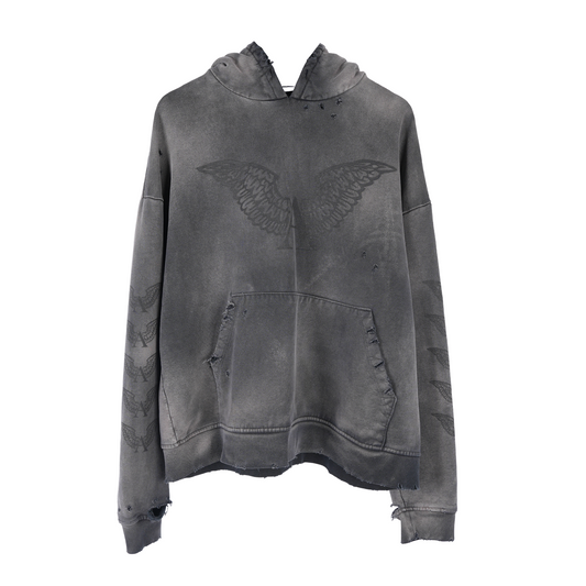 ALEXANDER DIGENOVA BLACK LOGO DISTRESSED PULLOVER HOODIE