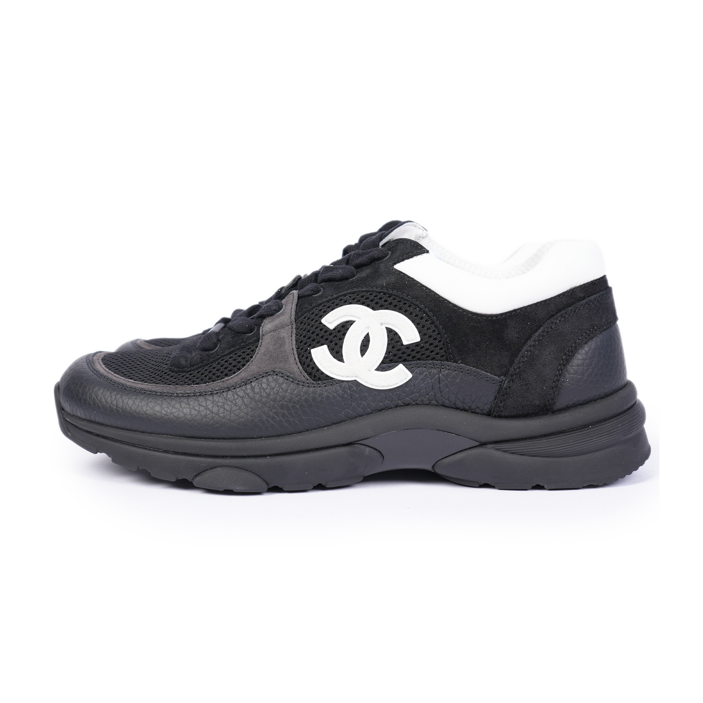 Chanel White Mesh Suede Calfskin Men's CC Trainer Sneakers