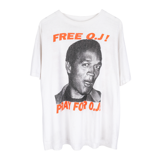 1990S FREE OJ! PRAY FOR O.J. DON'T SQUEEZE THE JUICE WHITE T-SHIRT