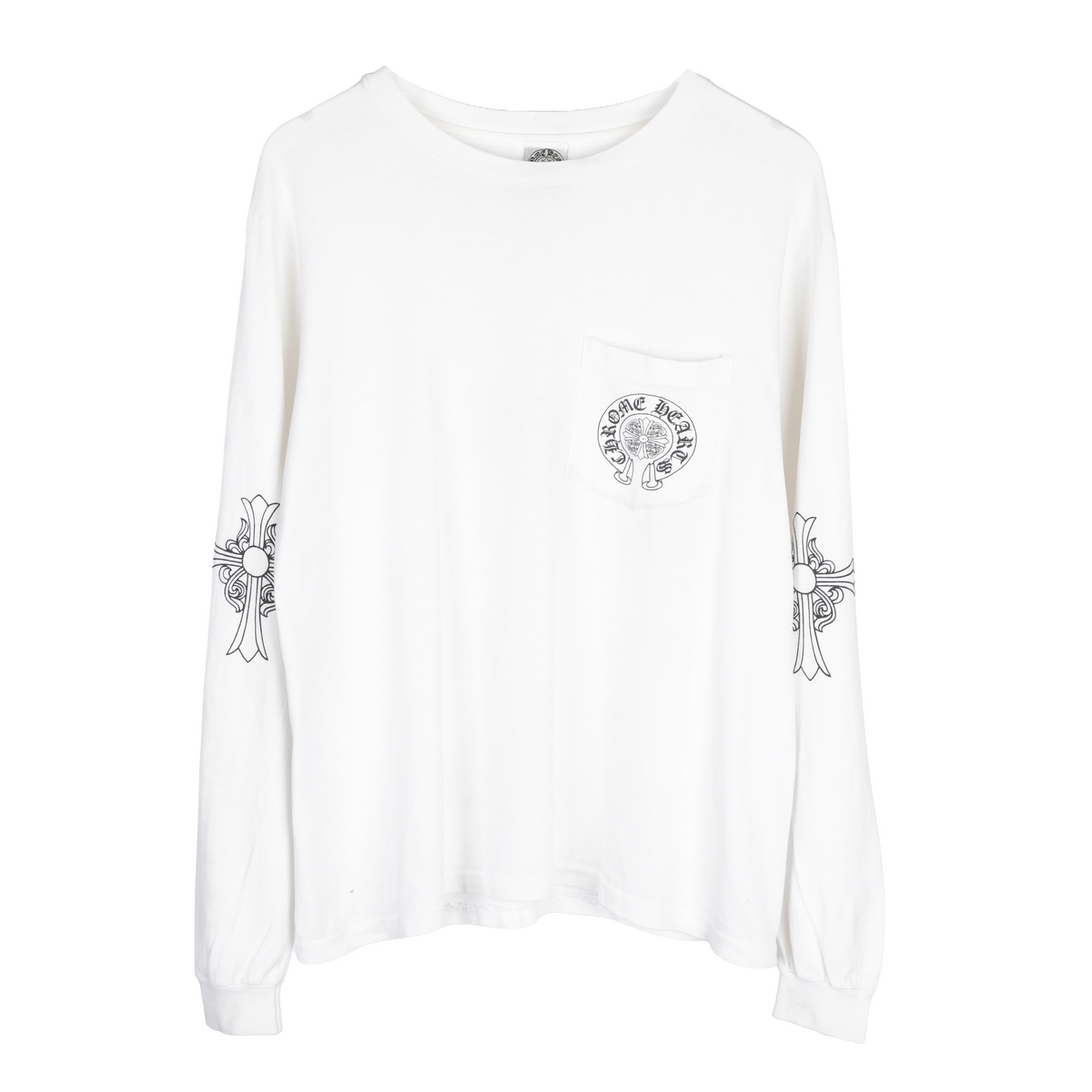 CHROME HEARTS VINTAGE WHITE HORSESHOE FLORAL CROSS POCKET LONG SLEEVE