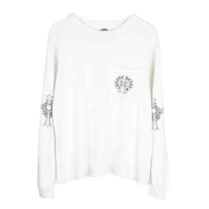 CHROME HEARTS VINTAGE WHITE HORSESHOE FLORAL CROSS POCKET LONG SLEEVE