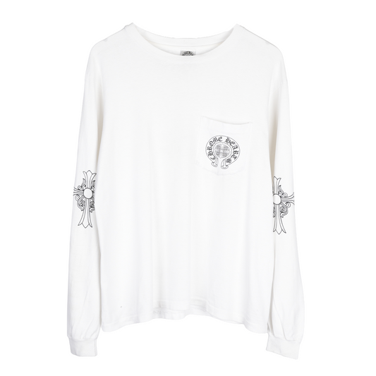 CHROME HEARTS VINTAGE WHITE HORSESHOE FLORAL CROSS POCKET LONG SLEEVE