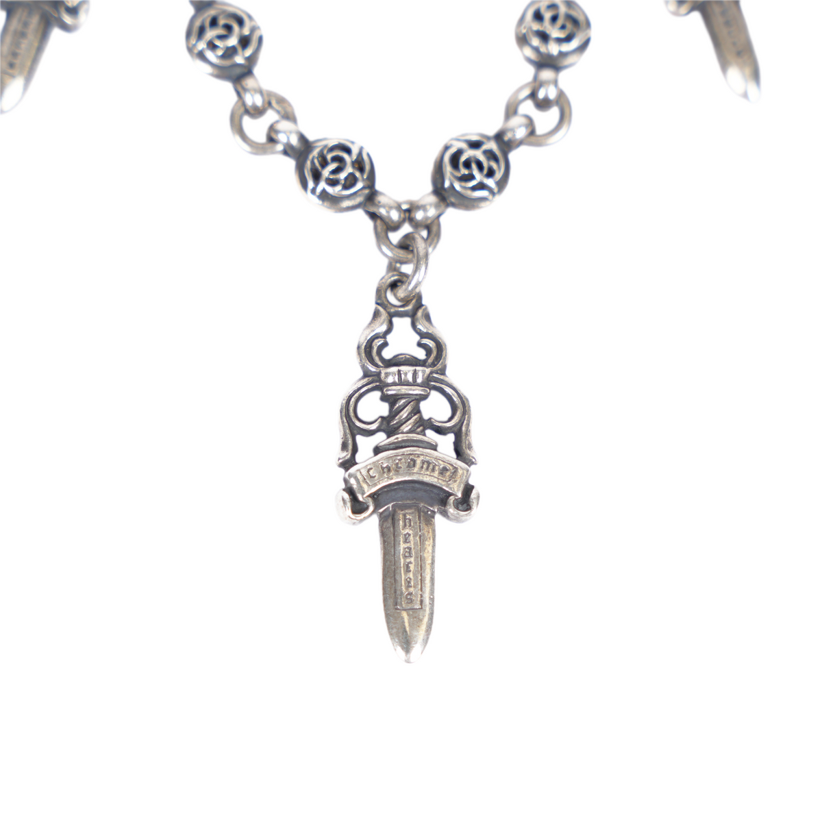 CHROME HEARTS DAGGER PENDANT FLORAL BALL DOUBLE LOBSTER WALLET CHAIN